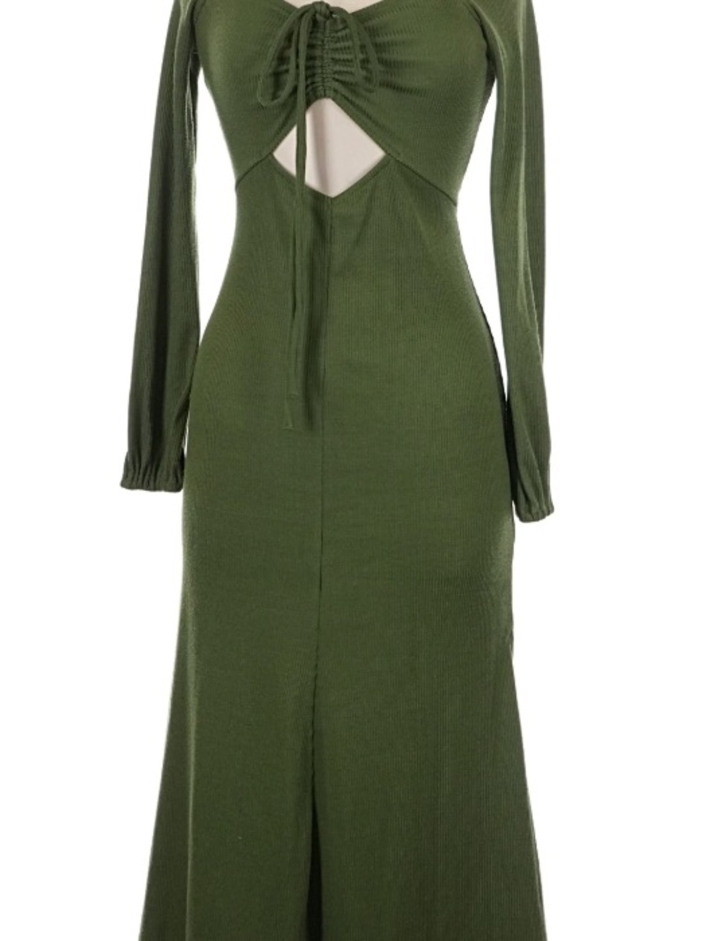 Topshop Olive Green Long Sleeve Cutout Maxi Dress